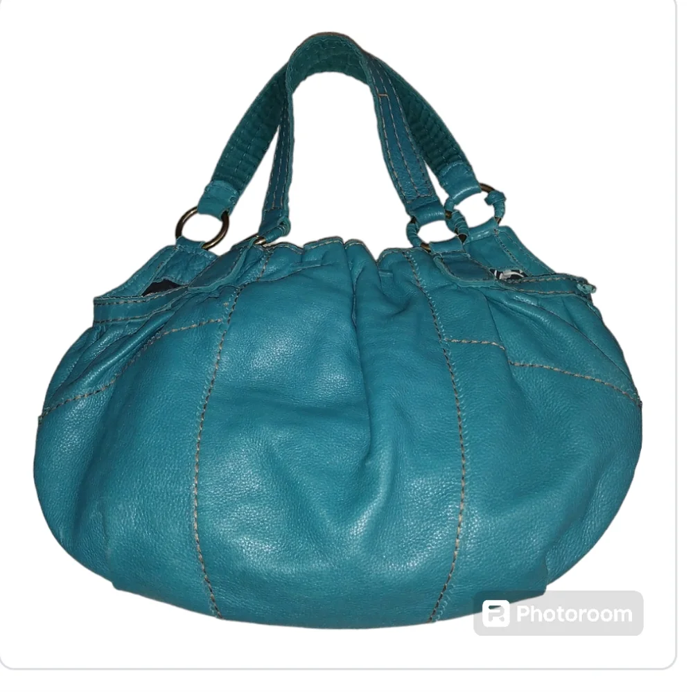 Vintage Lucky Brand Teal Blue Boho Pebbled Leather Hobo Shoulder Bag